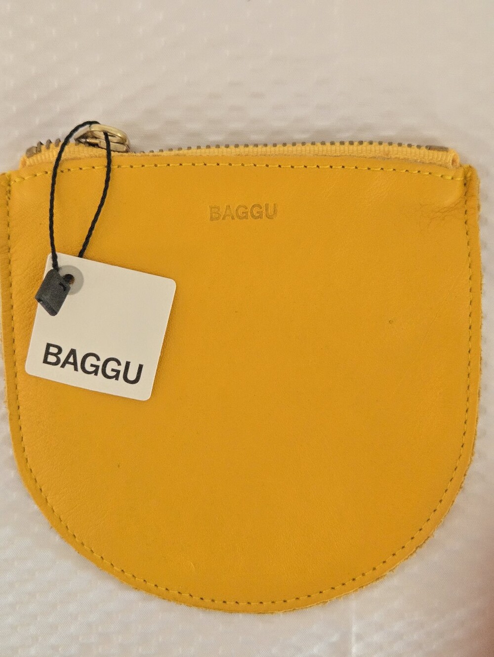 BAGGU Yellow Leather Zip Pouch
